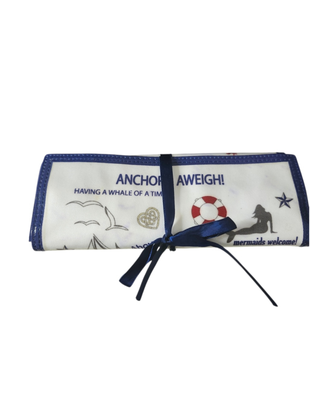 Brighton "Anchors Aweigh" Seaside Chic Travel Jewelry Roll Organizer Navy Velvet